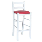 Sgabello legno bianco sedile in similpelle rosso h 67 cm da terra alla seduta