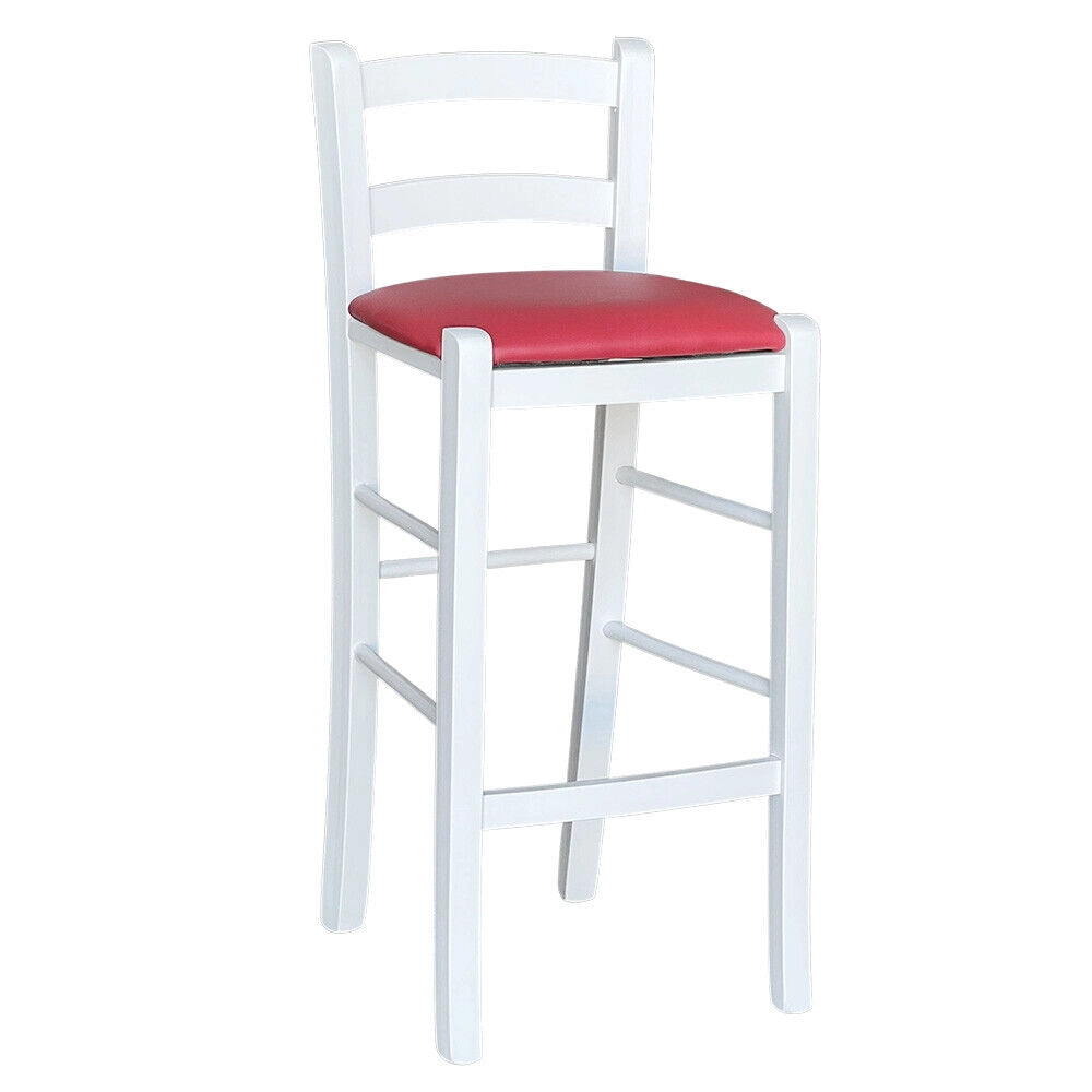 Sgabello legno bianco sedile in similpelle rosso h 67 cm da terra alla seduta