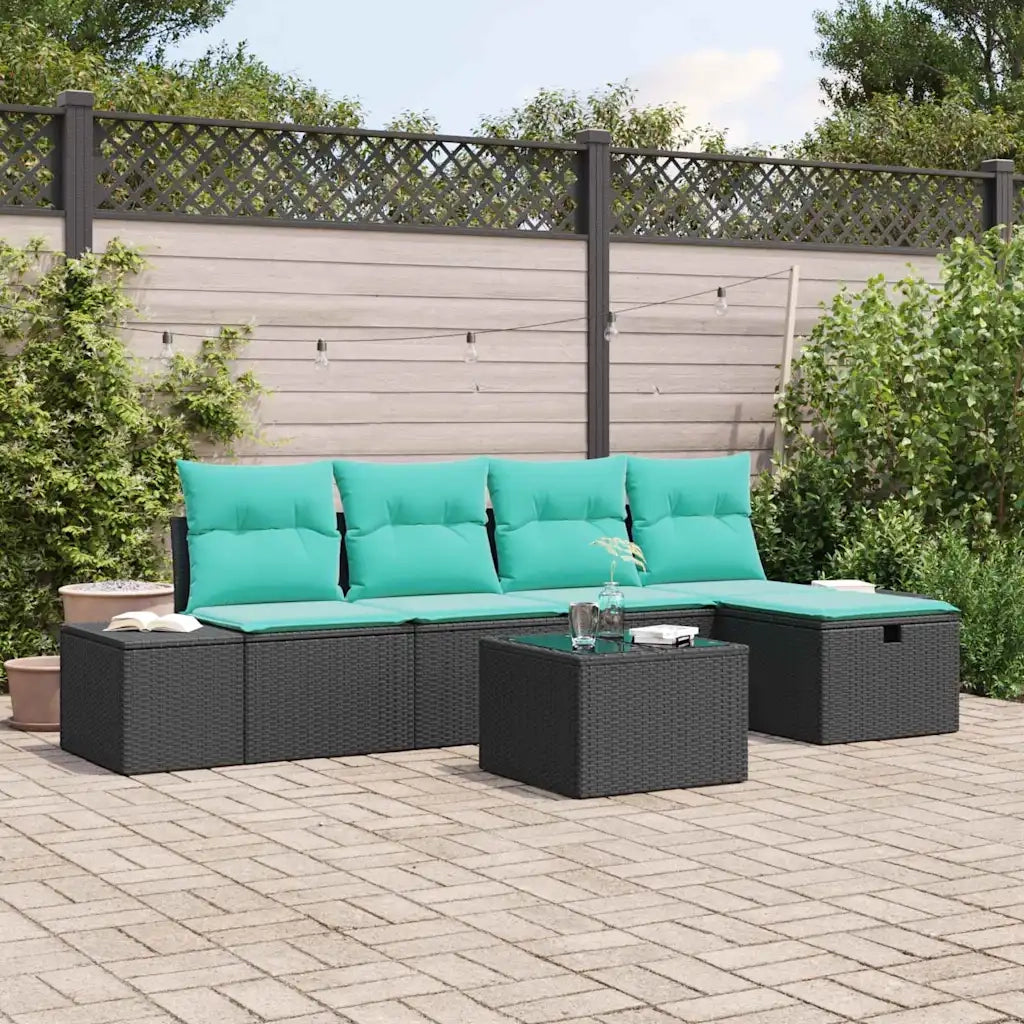 Set Divano da Giardino 6 pz Nero polyrattan 3359375
