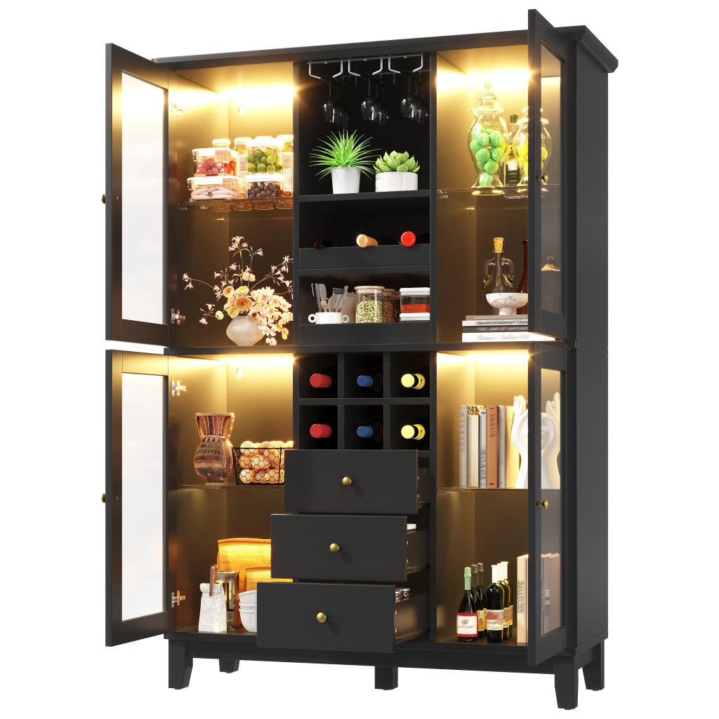 Mobile Cantinetta Vino LED con App ¨C MINIMAL ¨C Nero/Bianco, 3 Cassetti, 180.5x120x40