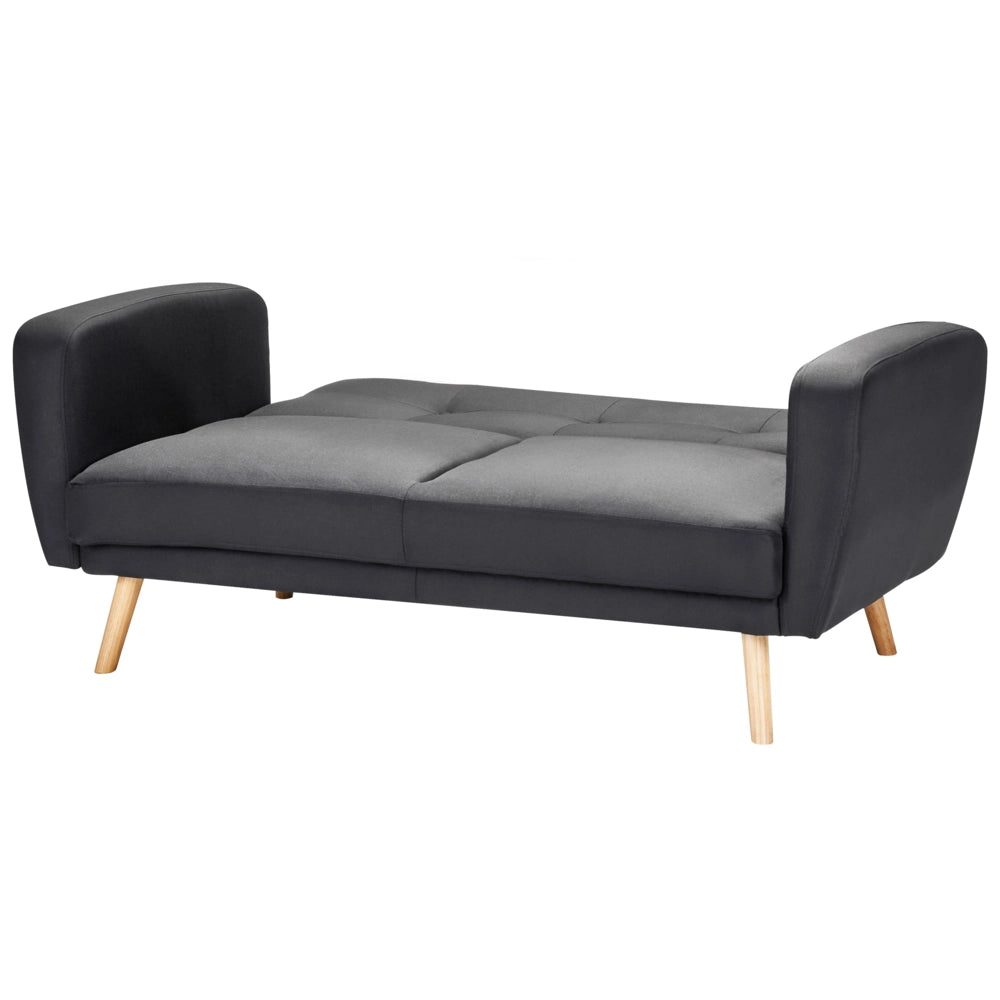 Divano Letto Rivestito In Tessuto Nero 2 Posti Trasformabile Gambe In Legno Soggiorno Moderno E Minimalista