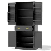 Armadio contenitore moderno con 4 ante e 1 cassetto, 6 ripiani portaoggetti e 4 ripiani regolabili, adatto per cucina, sala da pranzo e soggiorno, 80x40x182 cm, Nero