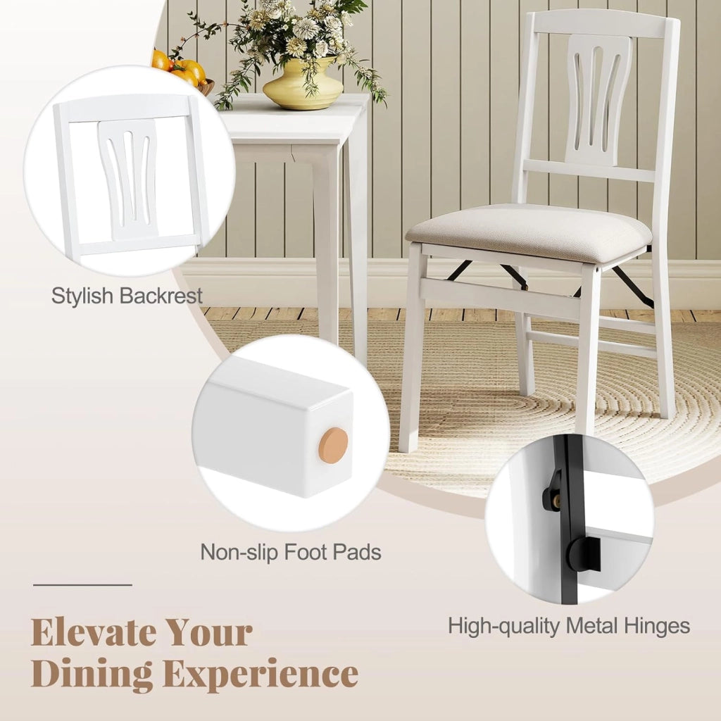 Set di 2 sedie da pranzo pieghevoli, sedia da cucina con seduta imbottita e struttura in legno di gomma, portata fino a 170 kg, 43,5 x 53 x 87 cm, salvaspazio (bianco)
