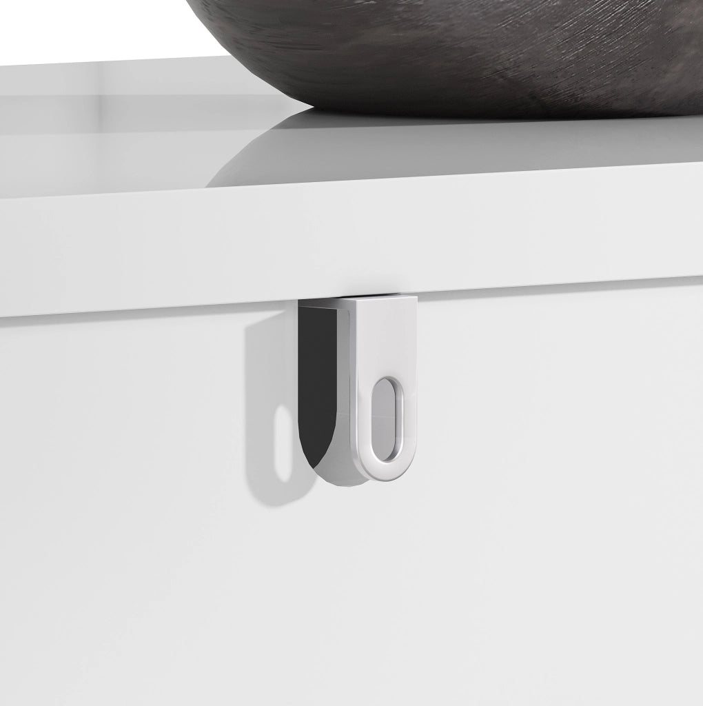 Credenza 152x40x75 cm con 2 ante e 4 ripiani; dispositivo antiribaltamento; MDF bianco