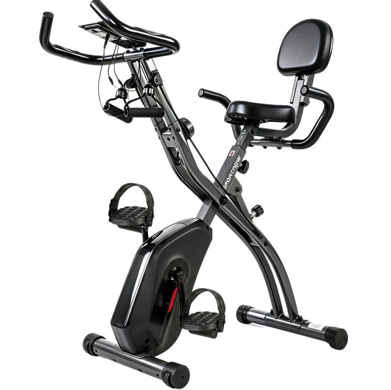 Cyclette pieghevole 3 in 1 con schienale, fasce elastiche e resistenza magnetica silenziosa