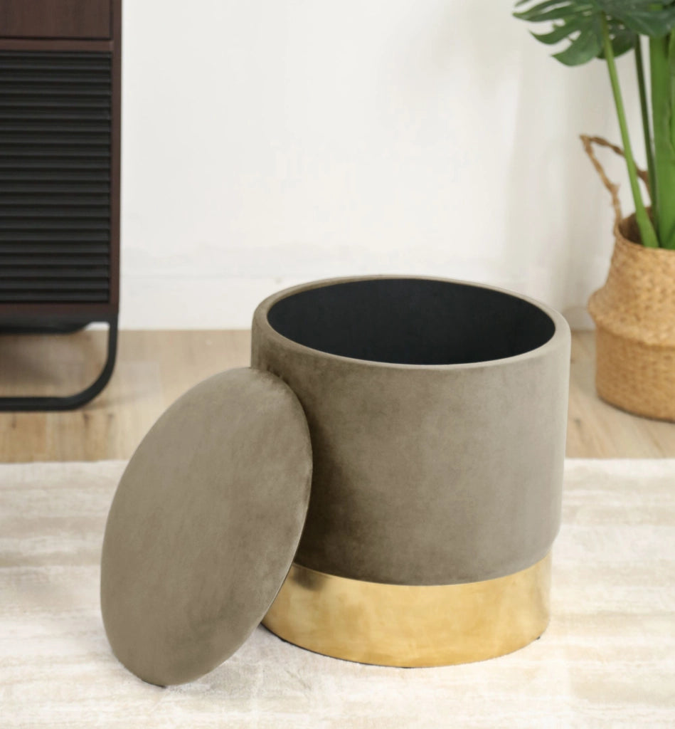 Pouf a scomparto rotonda in velluto AKORD GOLDEN colore Beige