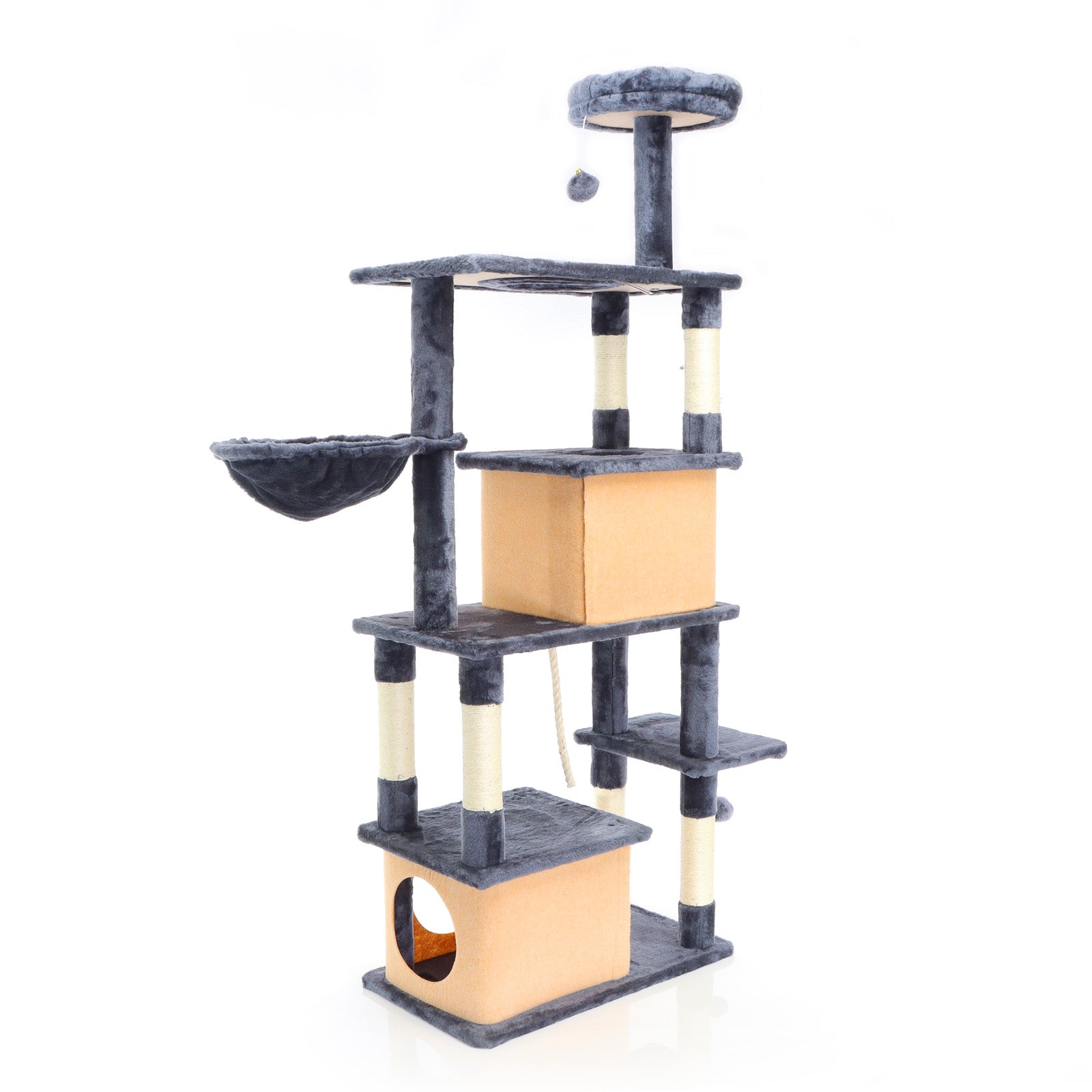 Fudajo Albero tiragraffi per gatti grigio scuro 161cm con graffiatoi in sisal