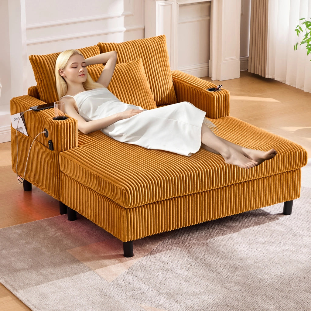 Chaise Longue Reclinabile con LED, USB e Portabicchieri ¨C MINIMAL ¨C Similpelle