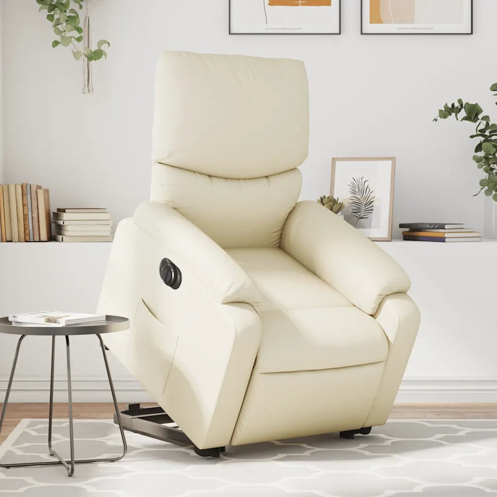 Poltrona Alzapersona Reclinabile Crema in Similpelle 3204901