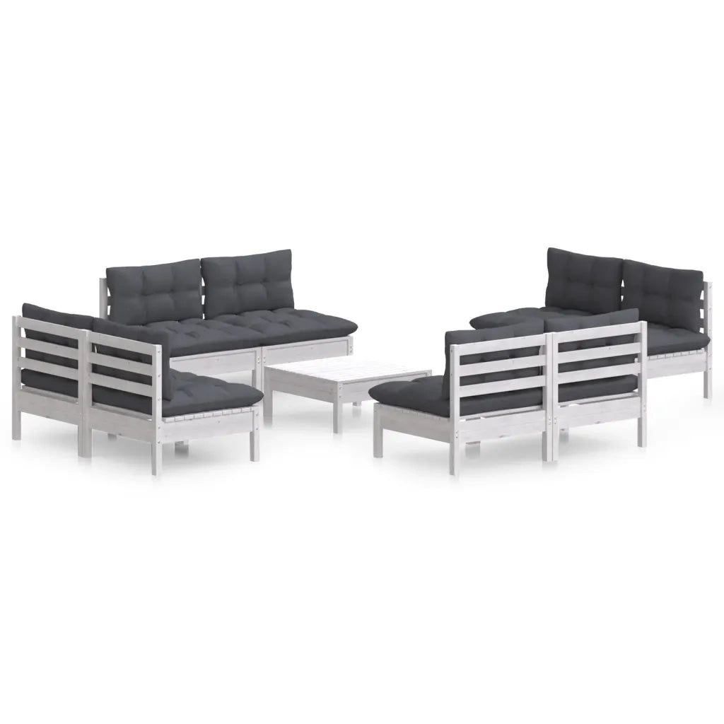 Set Divani da Giardino 9 pz e Cuscini Antracite Legno di Pino 3096047