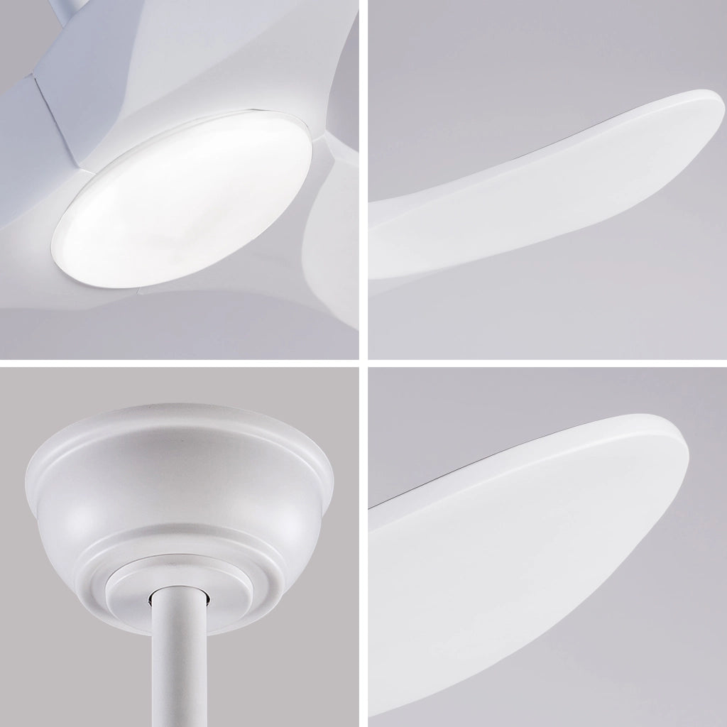 Ventilatore da soffitto da 60 pollici con luce LED; 3 pale in legno massello e telecomando; bianco