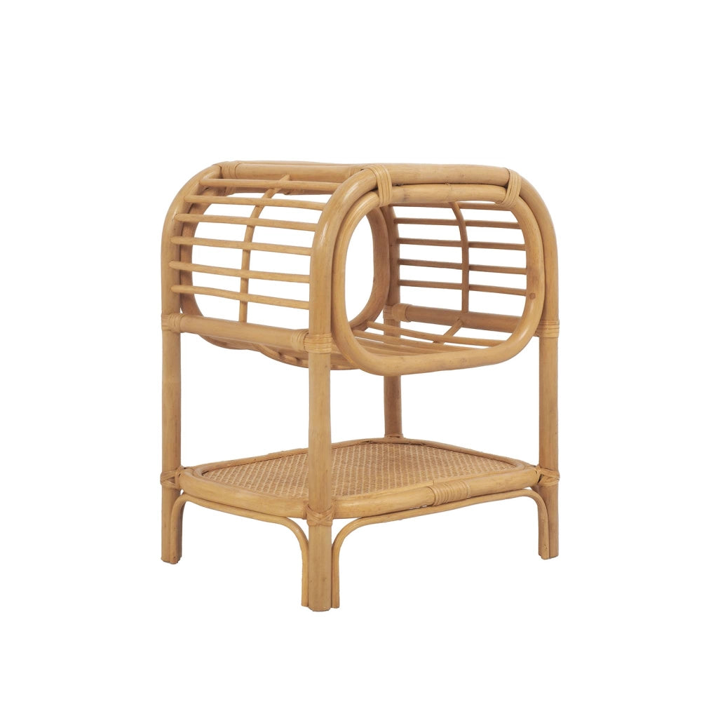 Set di 2 comodini in rattan naturale curvato, 1 vano, marrone naturale