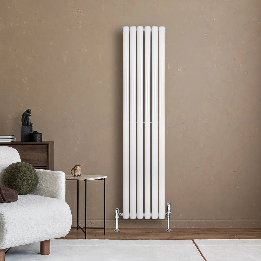 Radiatore Verticale Ovale 1600x360mm Bianco con Valvole TRV