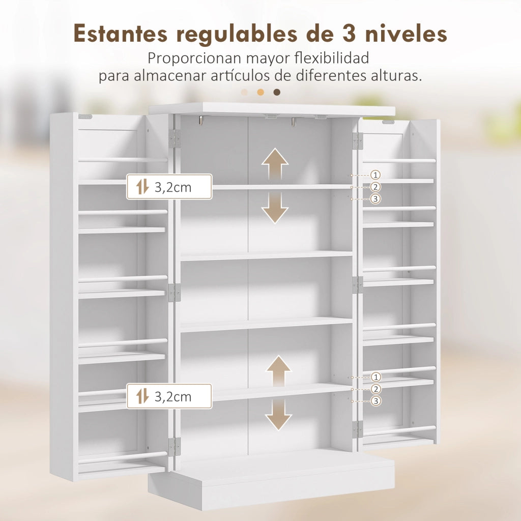 Armadio Cucina con 2 Ante e 16 Ripiani Ajustables ¨C Zephmum ¨C 60x30x104 cm Bianco