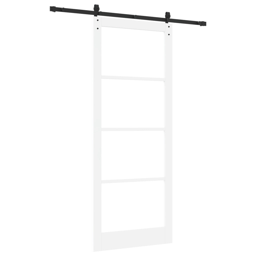 Porta Scorrevole  con Set di Hardware 'ORKDAL'in Legno Massello Bianco e Vetro
