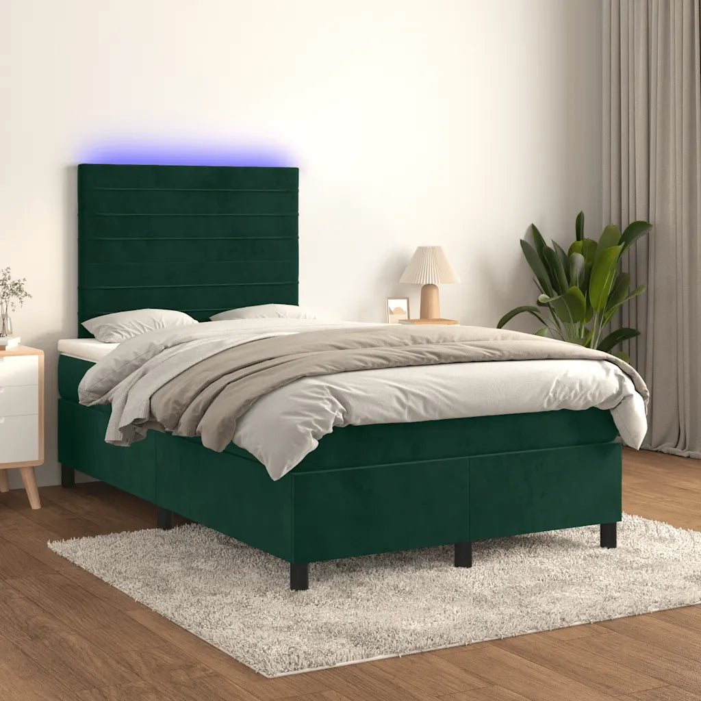 Letto a Molle con Materasso e LED Verde Scuro 120x200cm Velluto 3136176