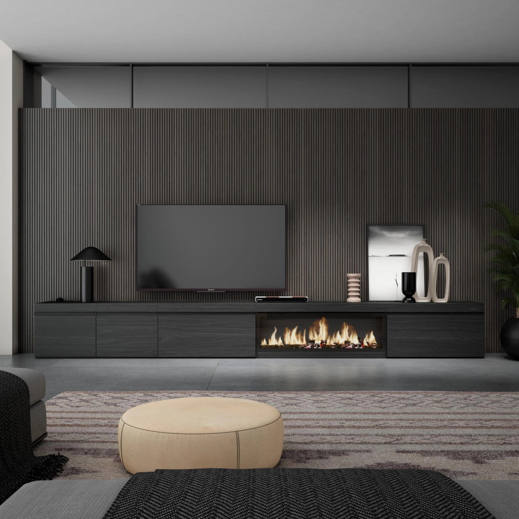 Mobile TV Soggiorno, 368x35x45, Camino elettrico XXL, Nero RF3686