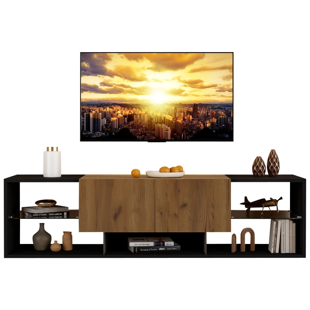 Cassettiera per TV nera e naturale in truciolare lunghezza 160 cm
