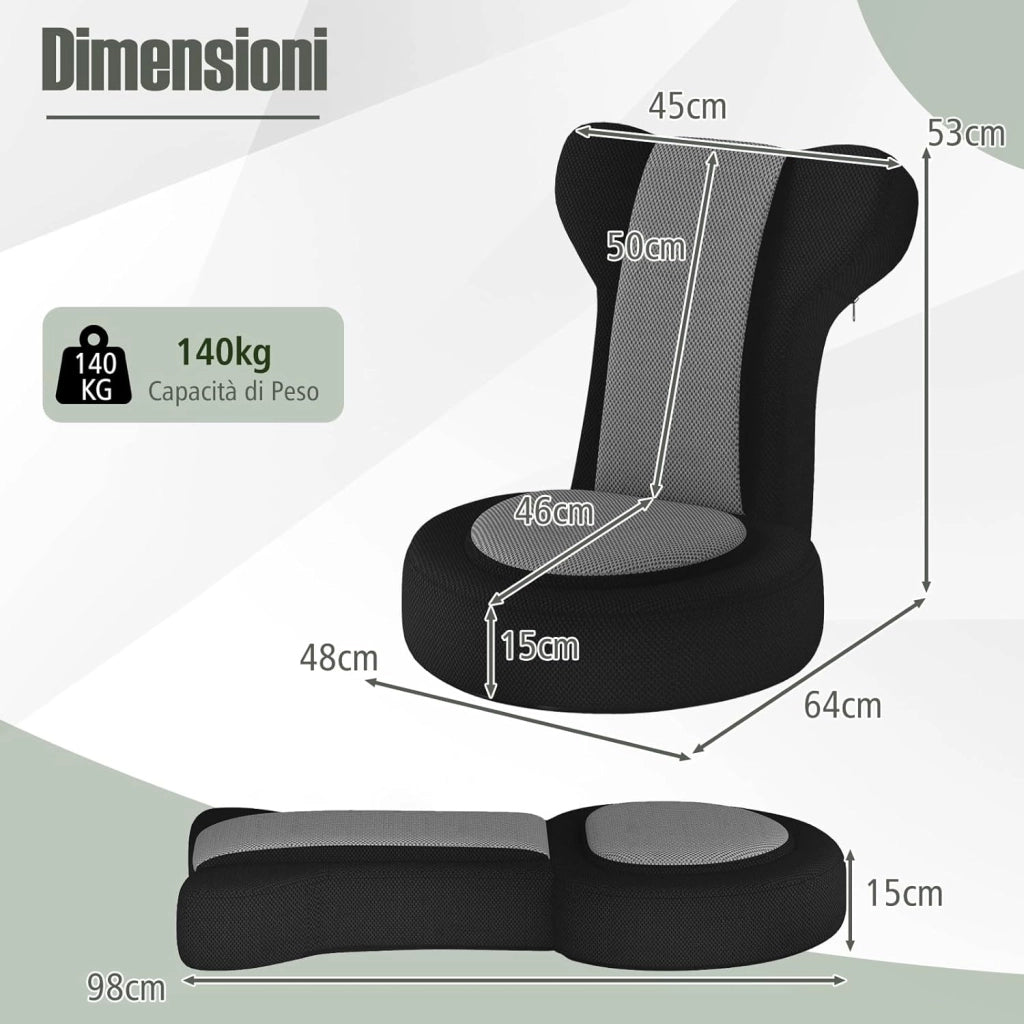 Sedia da Terra, Poltrona Relax con Schienale Regolabili a 14 Posizioni, Sedia da Pavimento Pieghevole, per Camera da Letto e Salotto (Grigio)
