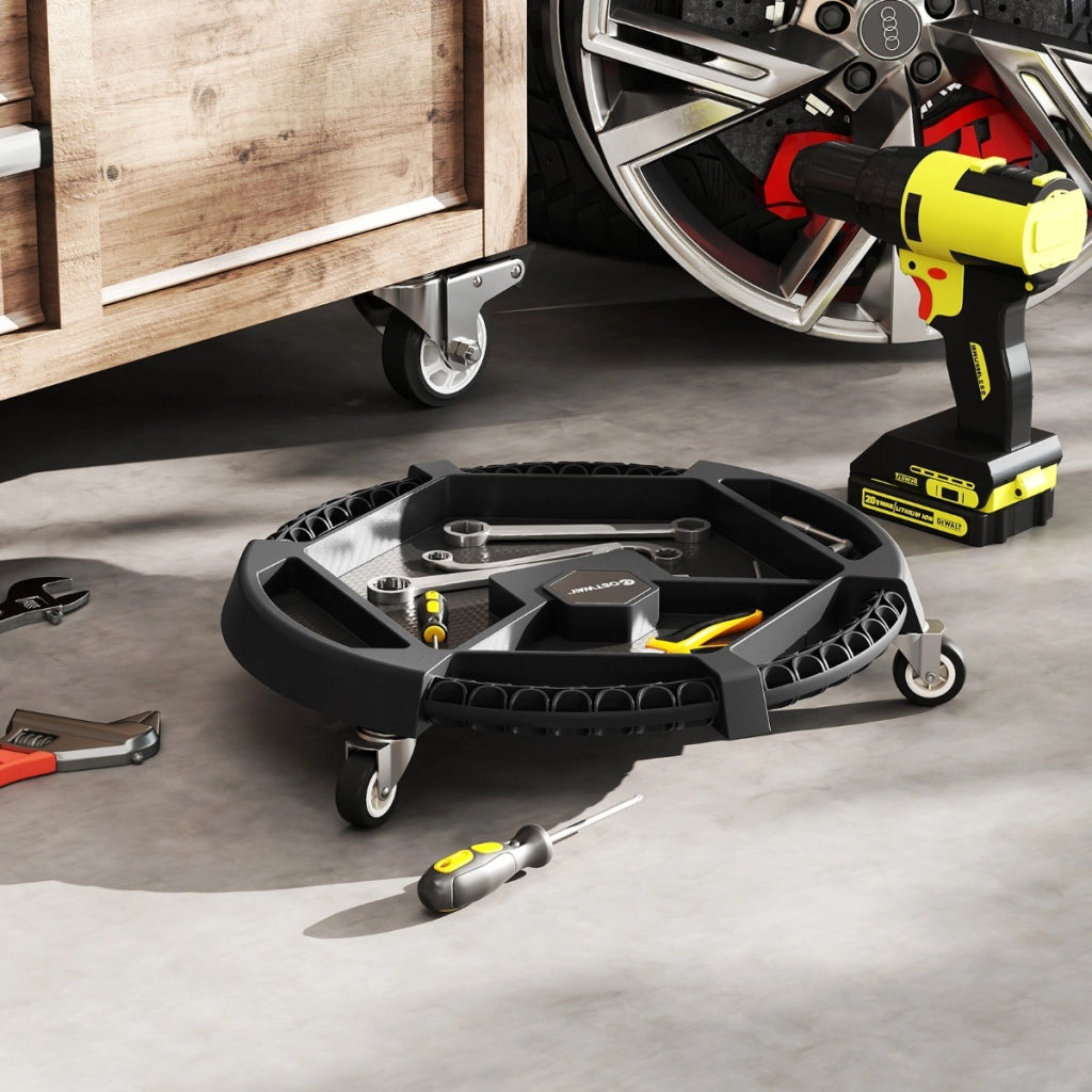 Carrello portatile leggero con 4 scomparti capacit¨¤ di carico di 14 kg, Vassoio portautensili per auto con ruote officina Nero-Utensili