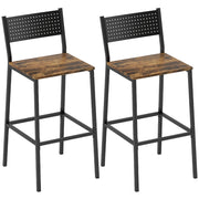 Set 2 Sgabelli da Bar in Stile Industriale con Schienale e Poggiapiedi 43,2x50,5x97,8 cm in Metallo e MDF Marrone