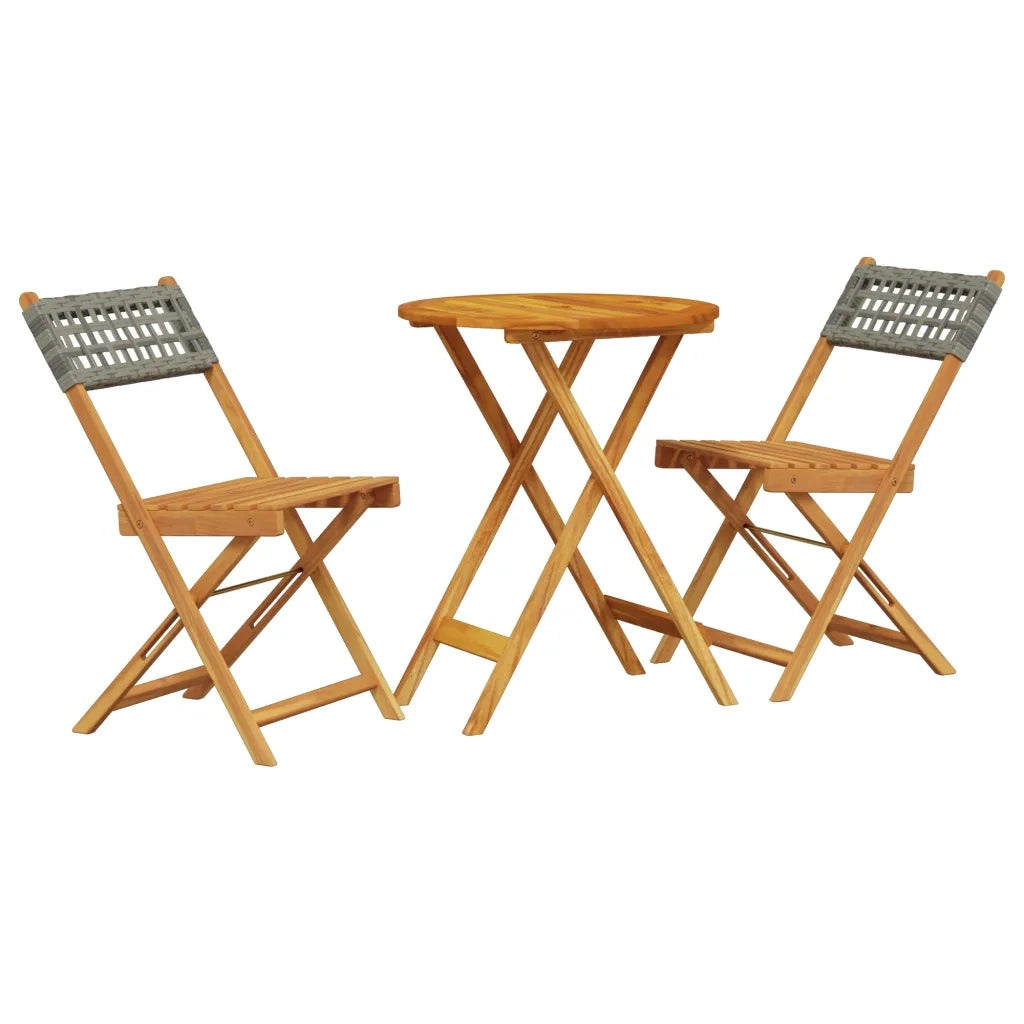 Set da Bistrot 3 pz | Set Salotto da Giardino Grigio in Polyrattan e Legno Massello