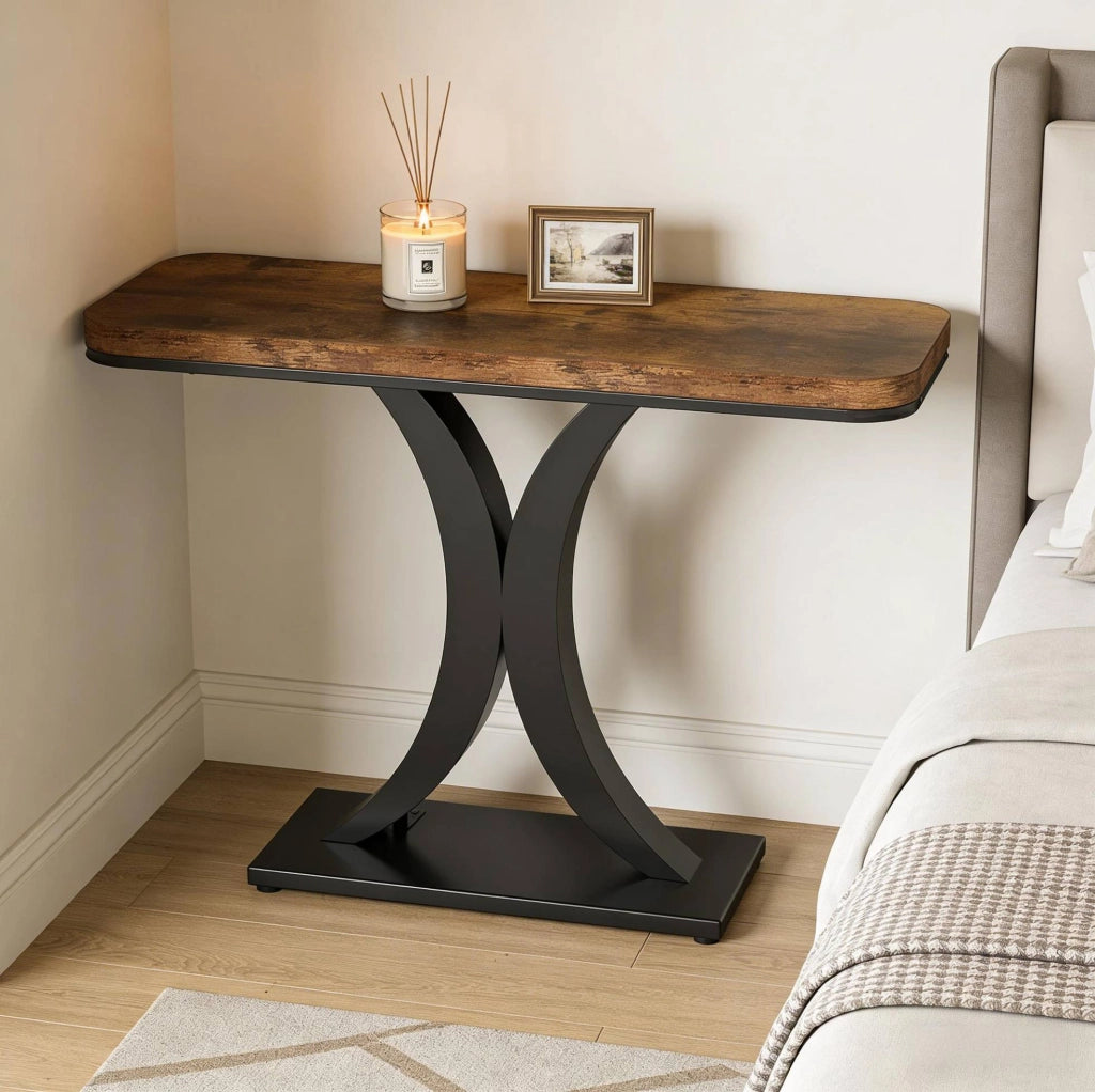 Tavolo consolle industriale 100 x 29;5 cm in metallo e legno nero e marrone rustico