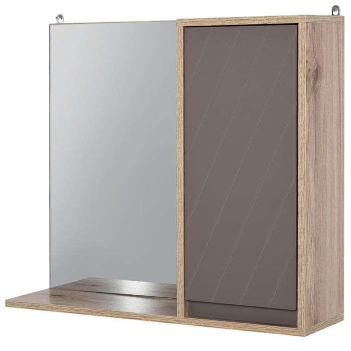 Specchiera da Bagno 1 Anta in MDF 57x14,2x49,2 cm  Grigio e Rovere