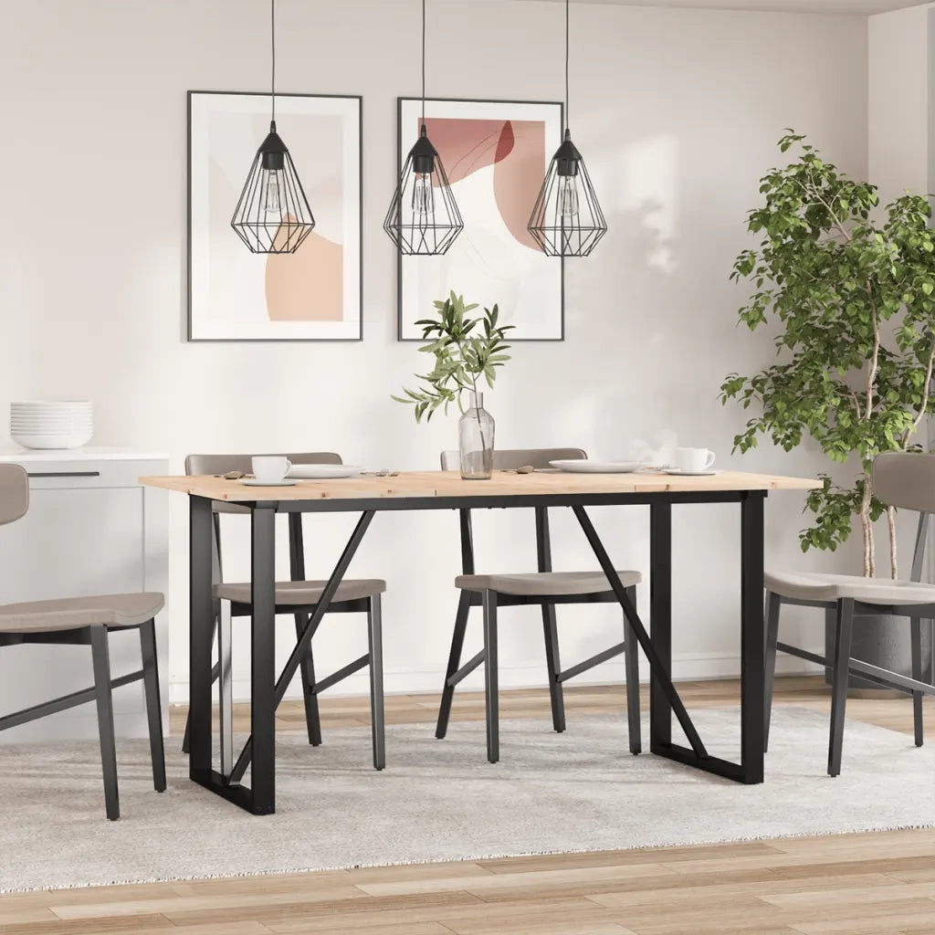 Tavolo da Pranzo Telaio a O 140x80x75 cm Legno Pino e Acciaio