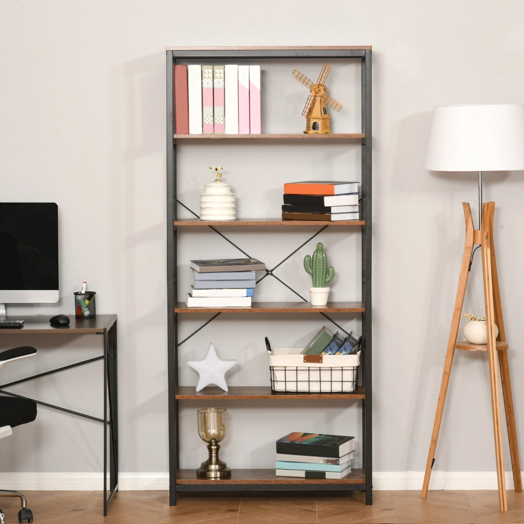 Libreria Industriale Vintage ¨C Xylo ¨C 6 Ripiani Legno Metallo Nero 80x30x180cm