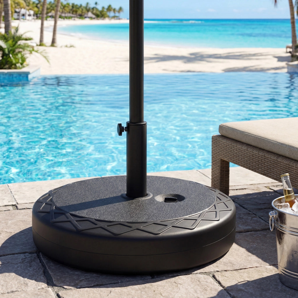 Base ombrellone da giardino con acqua e sabbia 52 kg, Supporto rotondo con maniglia e manopola regolabile