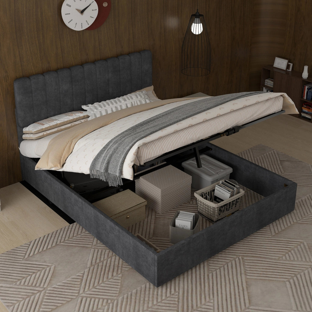 Letto Contenitore Imbottito con Testiera ¨C MINIMAL ¨C Grigio 140x200