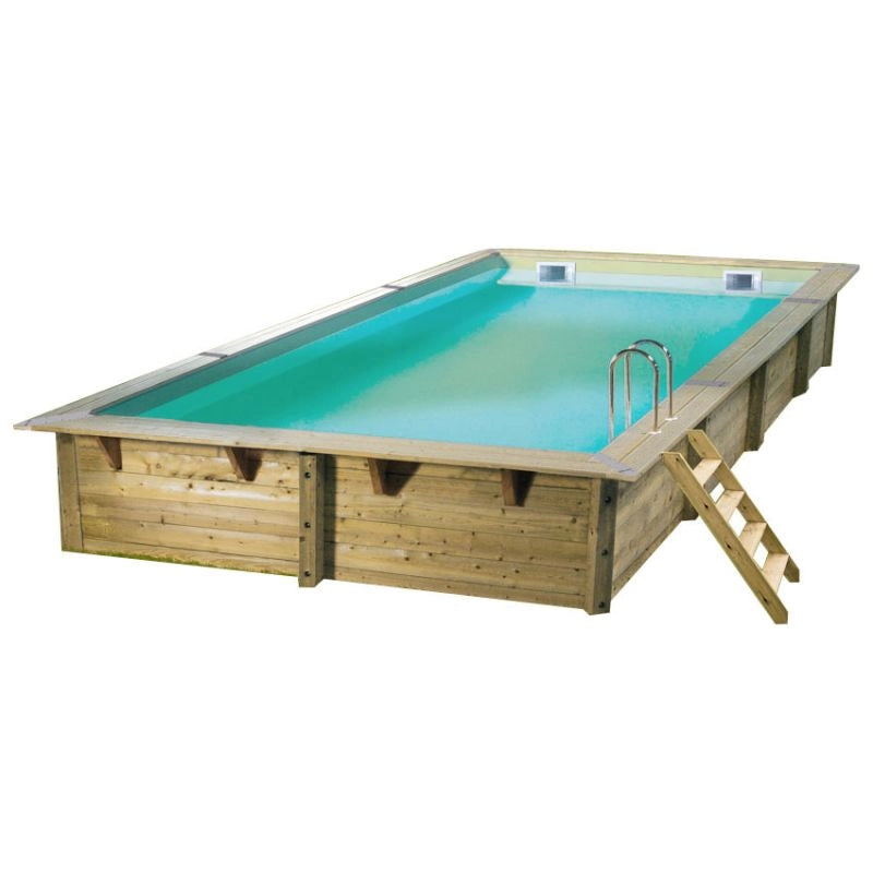 Piscina In Legno Rettangolare Northwood 650 - 6,50 X 3,50 H1,40 M - Liner Beige