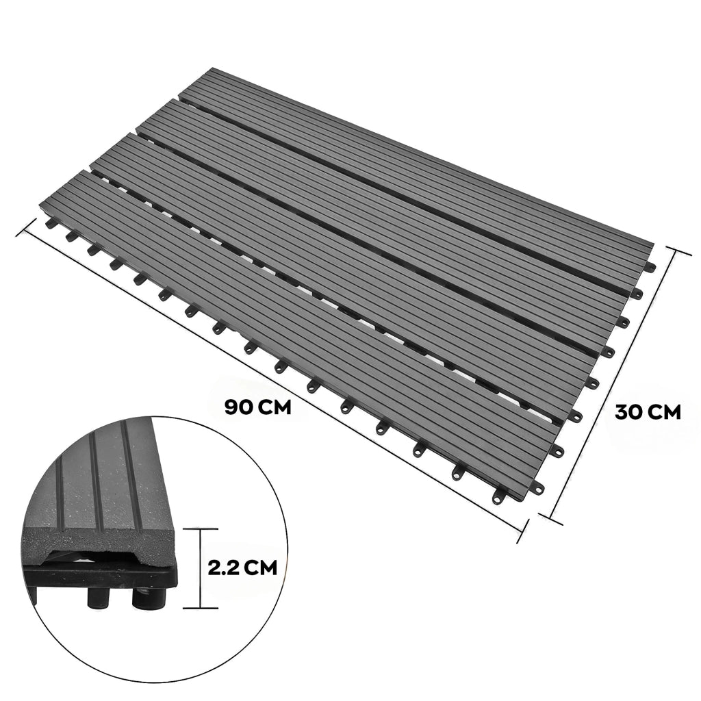 Noka - Pavimento da Esterno con Clip 90x30 cm 6 Piastrelle 1,62 m2 per Giardino Patio Terrazza in WPC NERO