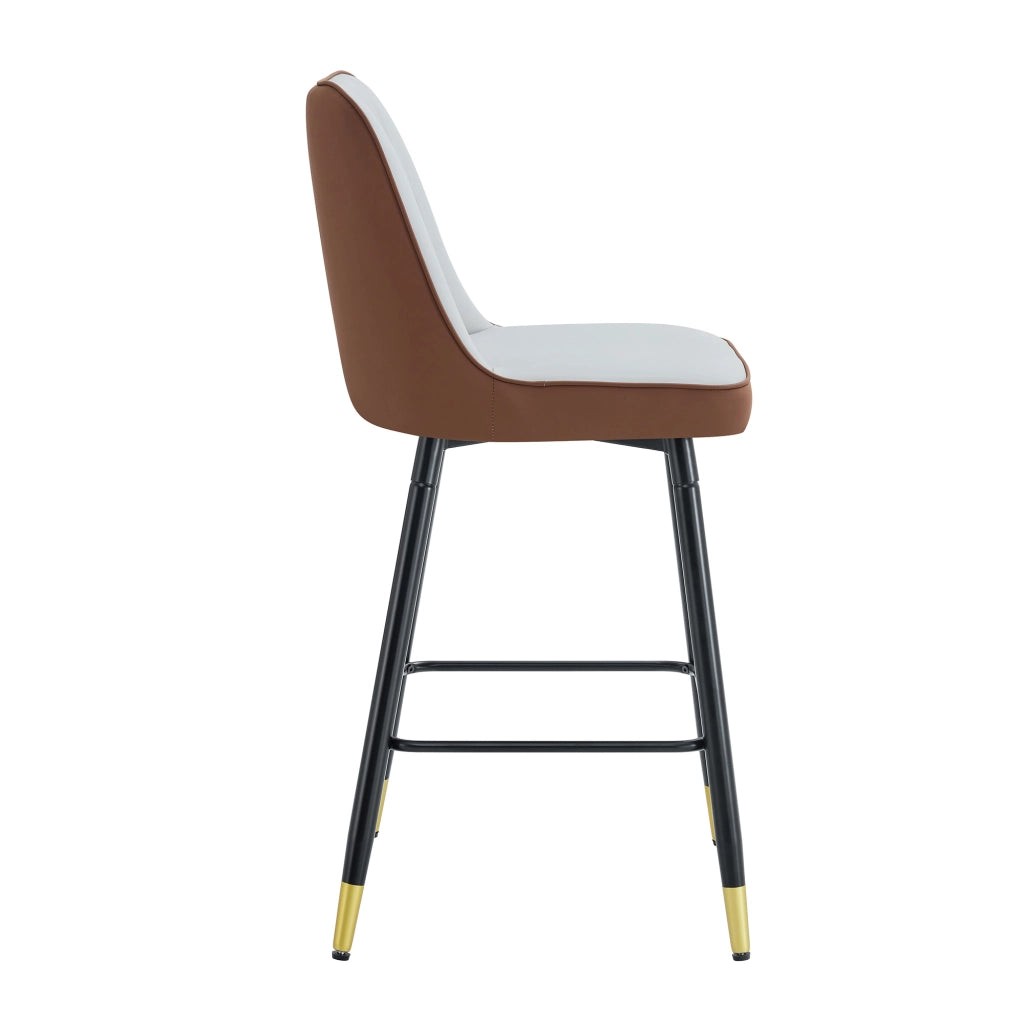 Set 2 Sgabelli da Bar ¨C MINIMAL ¨C Ecopelle Grigio Chiaro/Marrone, Struttura Metallo Nero, 100 cm