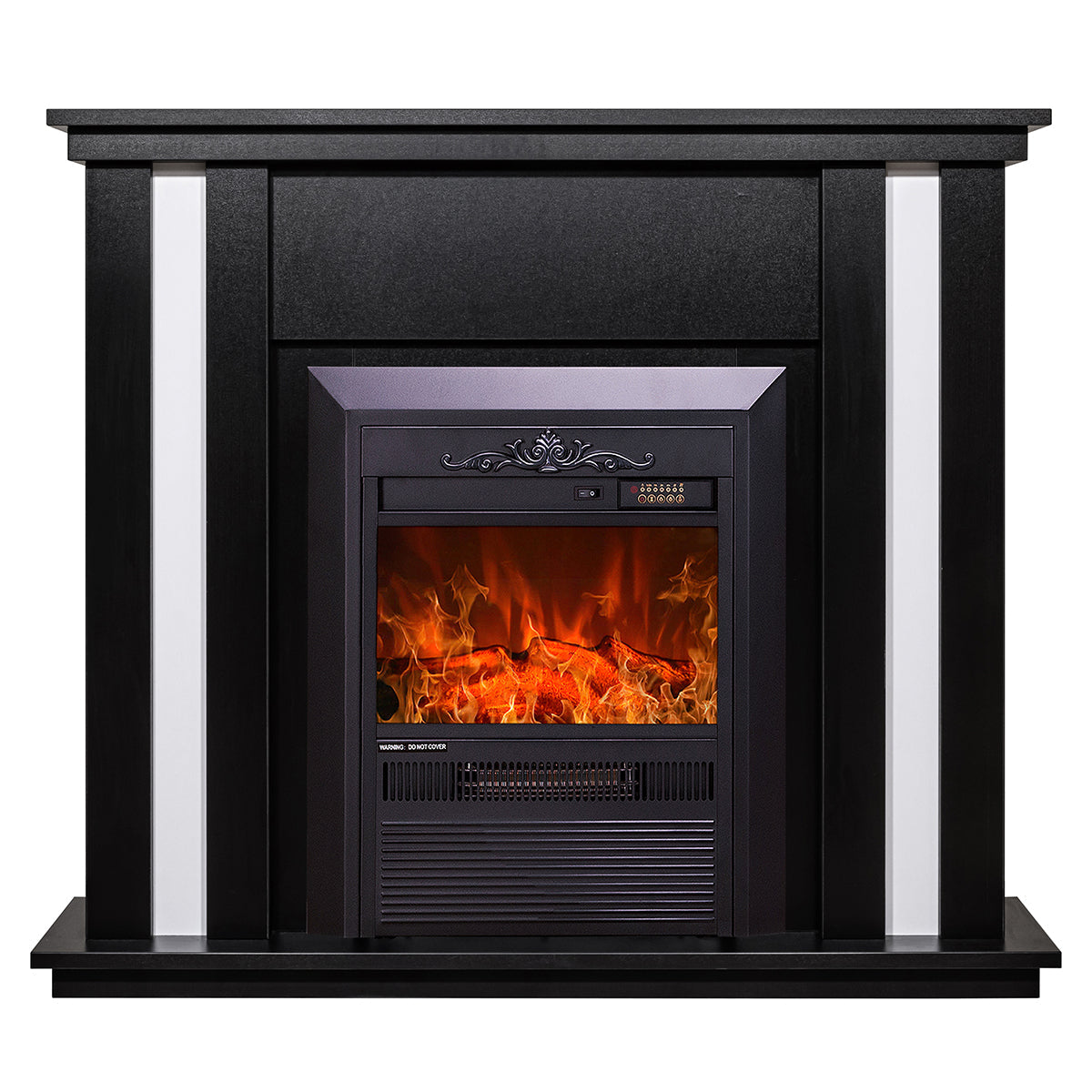 Camino Elettrico da Pavimento 95x110x27 cm Effetto Fiamma 2000W Gustavo & Cristina Nero/bianco