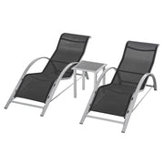 Easycomfort Set 2 Sdraio da Giardino e Tavolino con Vetro, Lettino Prendisole con Tessuto Traspirante 59 x 169 x 66cm, Nero Grigio