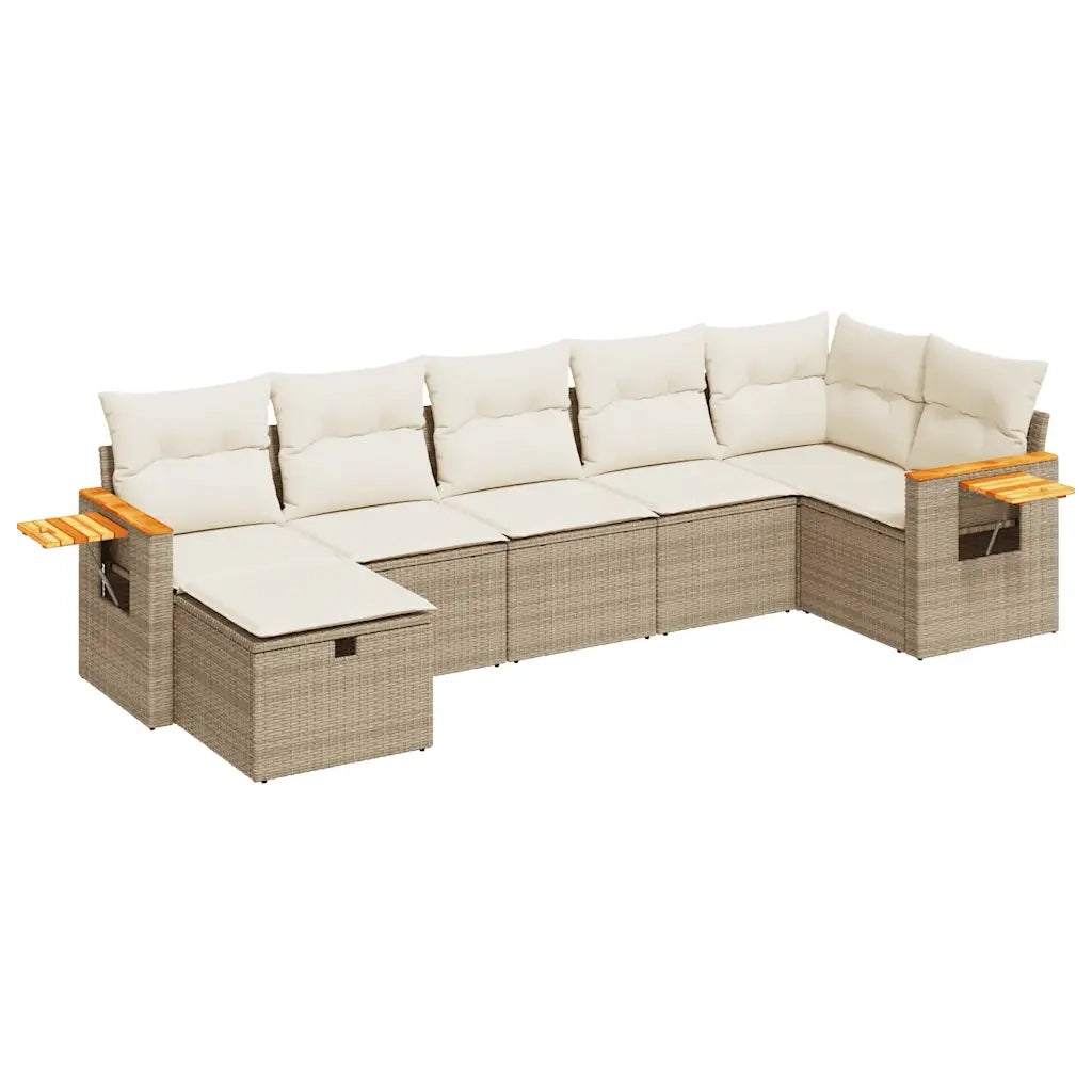 Set Divani da Giardino 7 pz con Cuscini Beige in Polyrattan 3325985