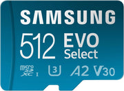 Samsung Memorie EVO Select Scheda MicroSD da 512GB, UHS-I U3, fino a 160 MB/s, compatibile con Smartphone, Tablet, Console Gaming, GoPro