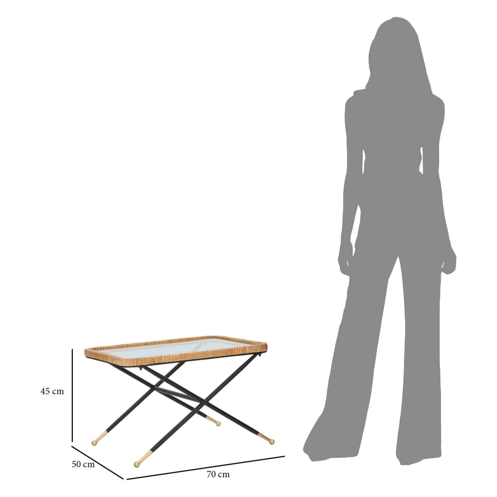 Trat, Tavolino da Salotto Dettaglio Effetto Rattan, 70x50x45h cm Nero