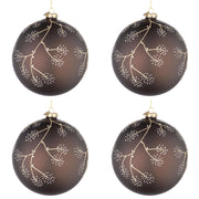Palline di Natale in Vetro Marrone e Rametti Oro Floral Diametro: 100 mm