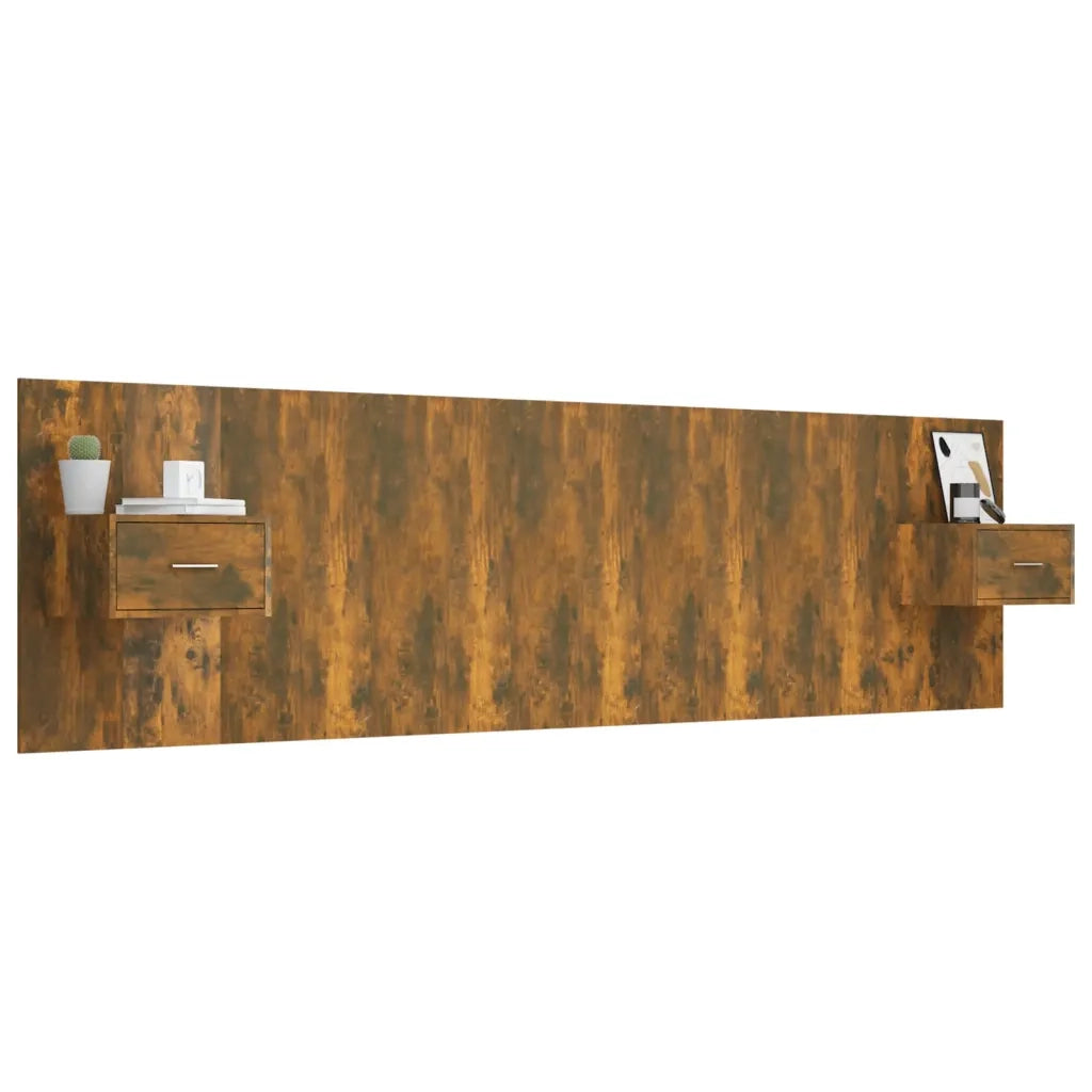 Testiera Letto con Comodini-Testiera con Contenitore in Legno Multistrato Rovere Fumo 319405