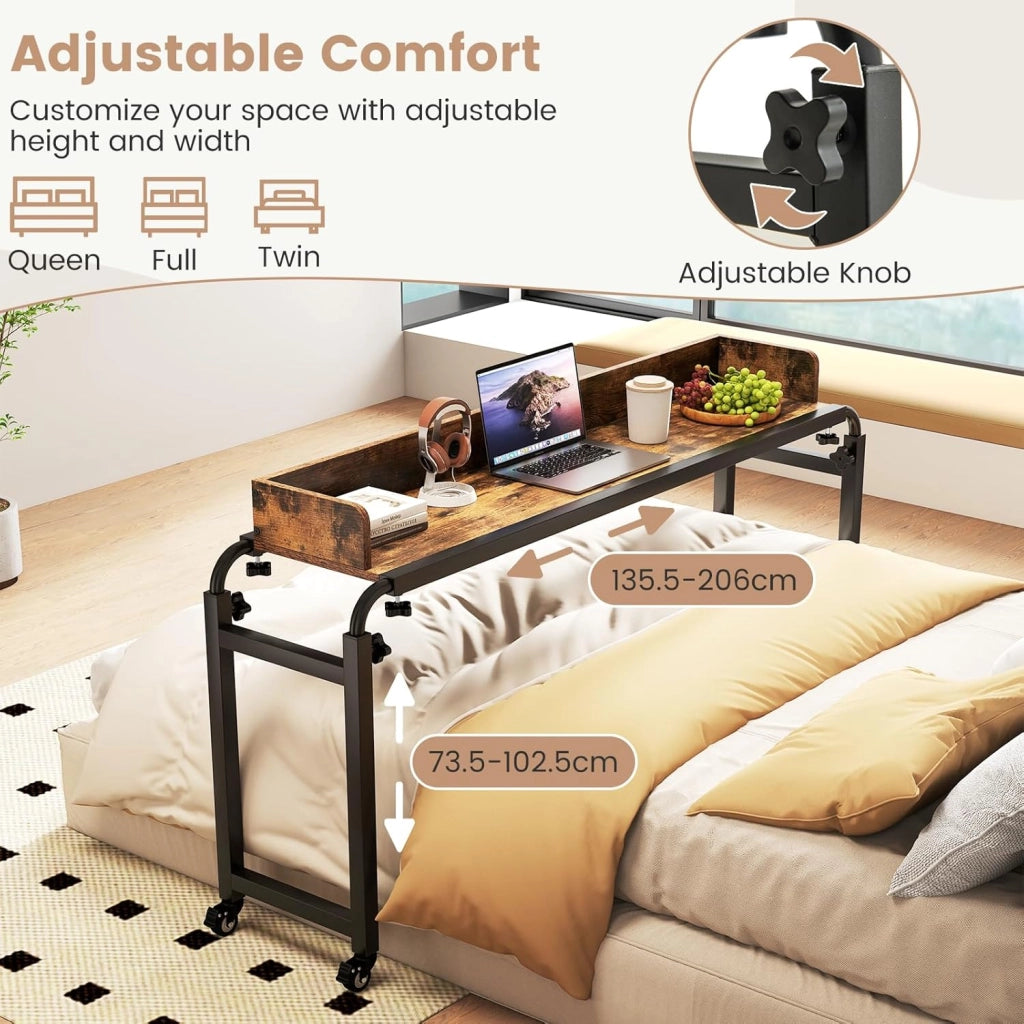 Tavolo da Letto con Ruote, Scrivania Mobile con Altezza e Lunghezza Regolabili, Scrivanie con Ruote per Letto Matrimoniale, Tavola Porta Computer per Casa Ufficio Camera Ospedale