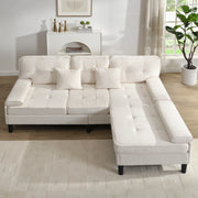 Divano angolare modulare in ciniglia con chaise longue, pouf mobile e cuscini, per piccoli appartamenti, beige chiaro