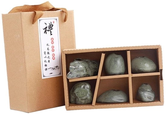 Set di 6 Mini Vasi Ceramici Decorativi con Fiori di Stile Verde - Ornamenti Eleganti