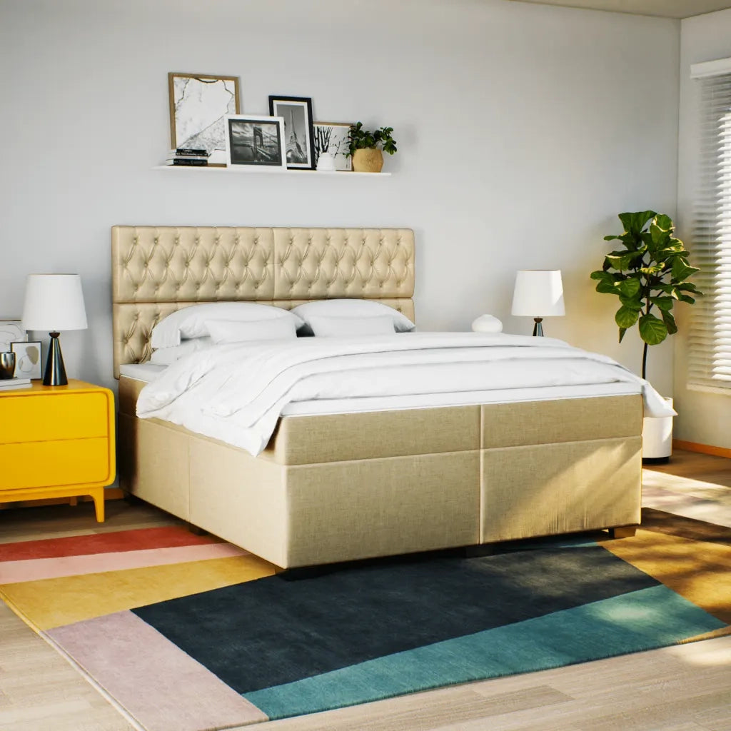 Giroletto a Molle con Materasso Crema 200x200 cm in Tessuto 3290607