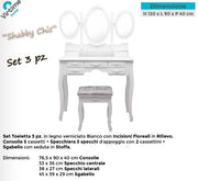 Toeletta Mobile Specchiera Petineuse con Sgabello Imbottito Bianco Cassetti