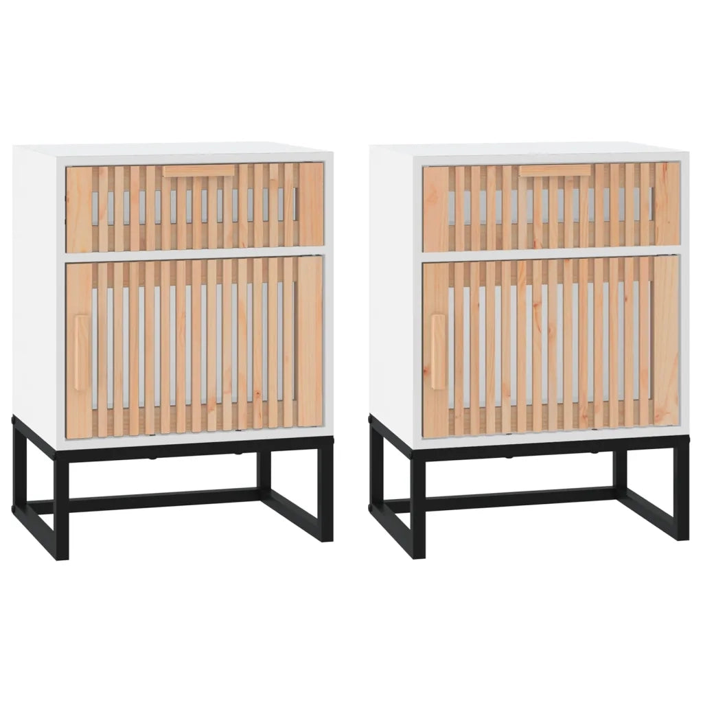 Comodini 2 pz-Set di 2 Tavolino da notte Bianchi 40x30x55,5 cm Legno Multistrato e Ferro