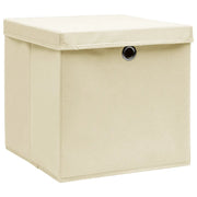Scatole Portaoggetti con Coperchi 4pz Crema 32x32x32 cm Tessuto 288358