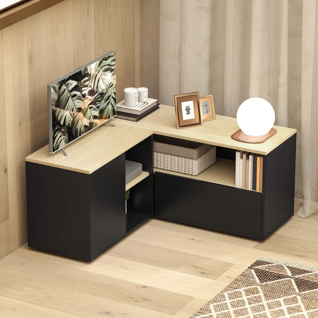 Mobile TV angolare ¨C Xylo ¨C 90x90x45 cm rovere nero con 2 ante 3 ripiani fino 40 pollici